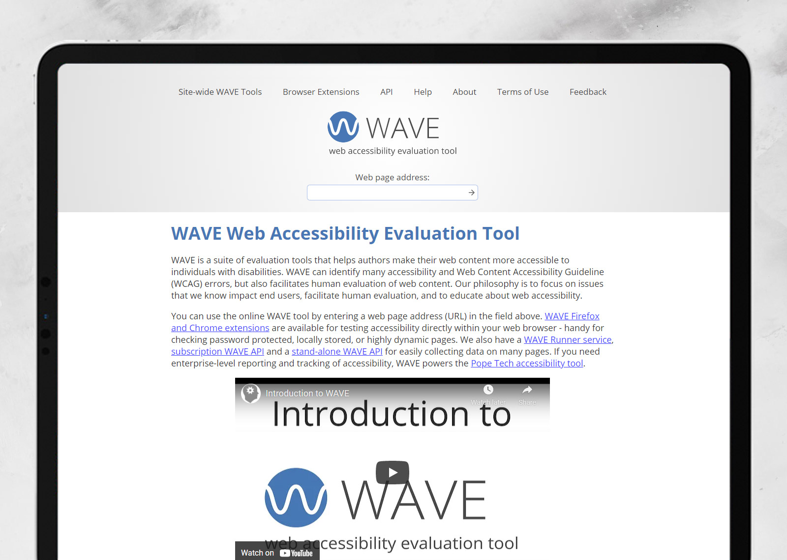 Print screen of WAVE website